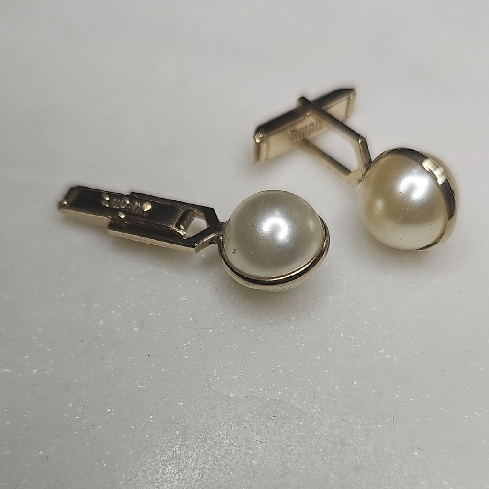 SWANK Faux Pearl Goldtone Cuff Links